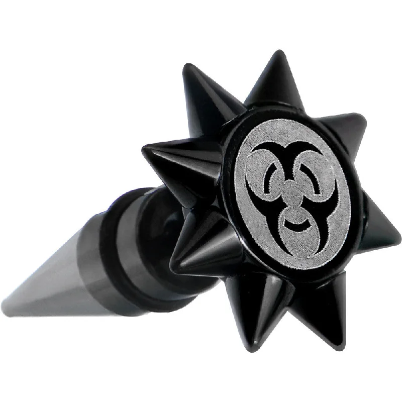 0 Gauge Biohazard Spiked Logo Fake Taper Ear Plug