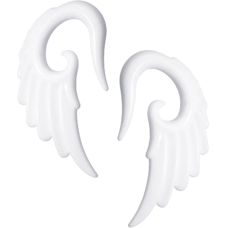 0 Gauge White Acrylic Angel Wing Hanger Taper Plug Set