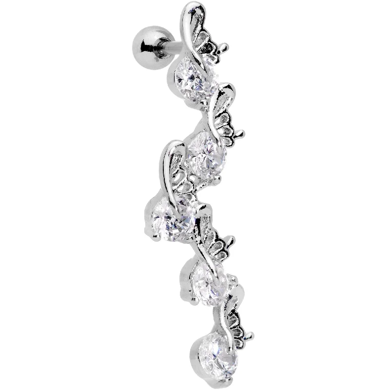 1/4 Clear Gem Butterfly Cascade Tragus Cartilage Earring