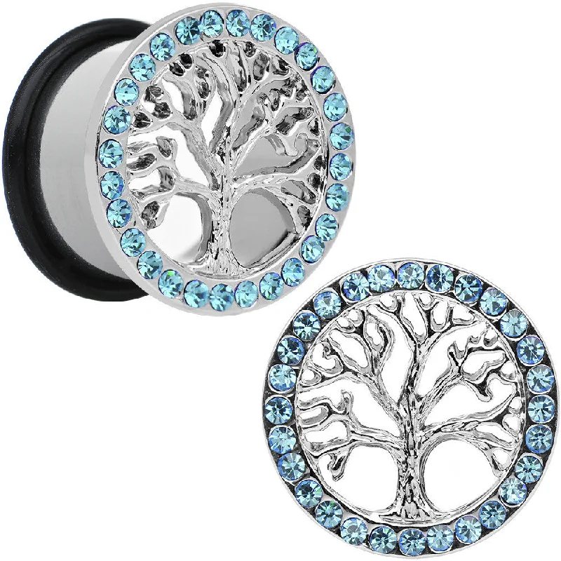 11/16 Blue Gem Stainless Steel Single Flare Tree of Life Plug Set