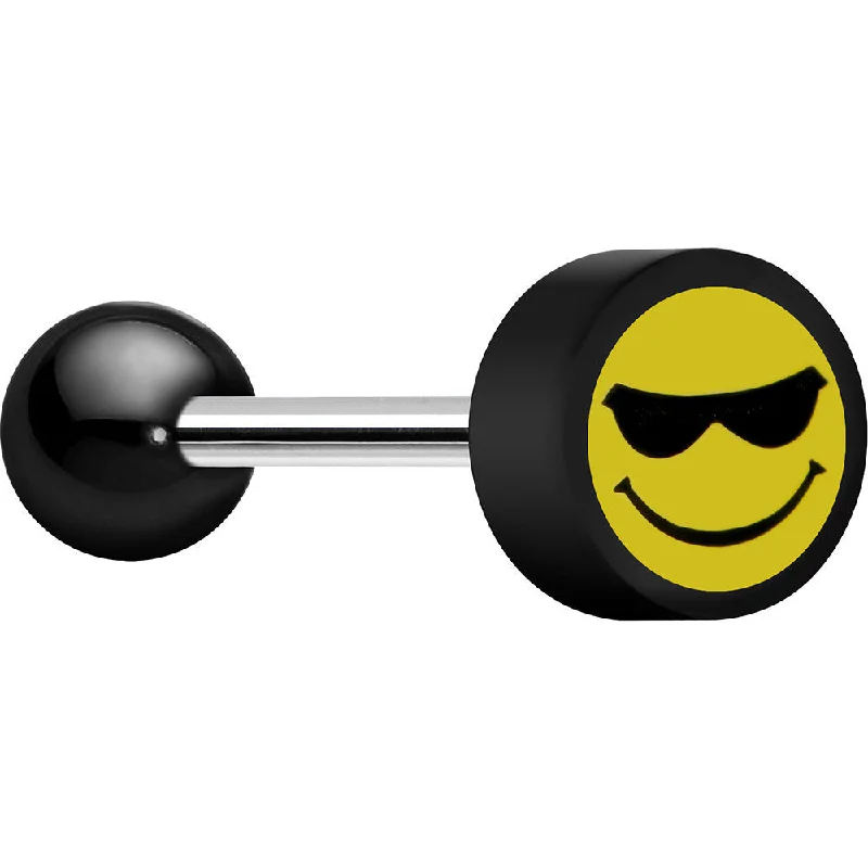 14 Gauge 5/8 Black Acrylic Smiley Sunglasses Tongue Ring