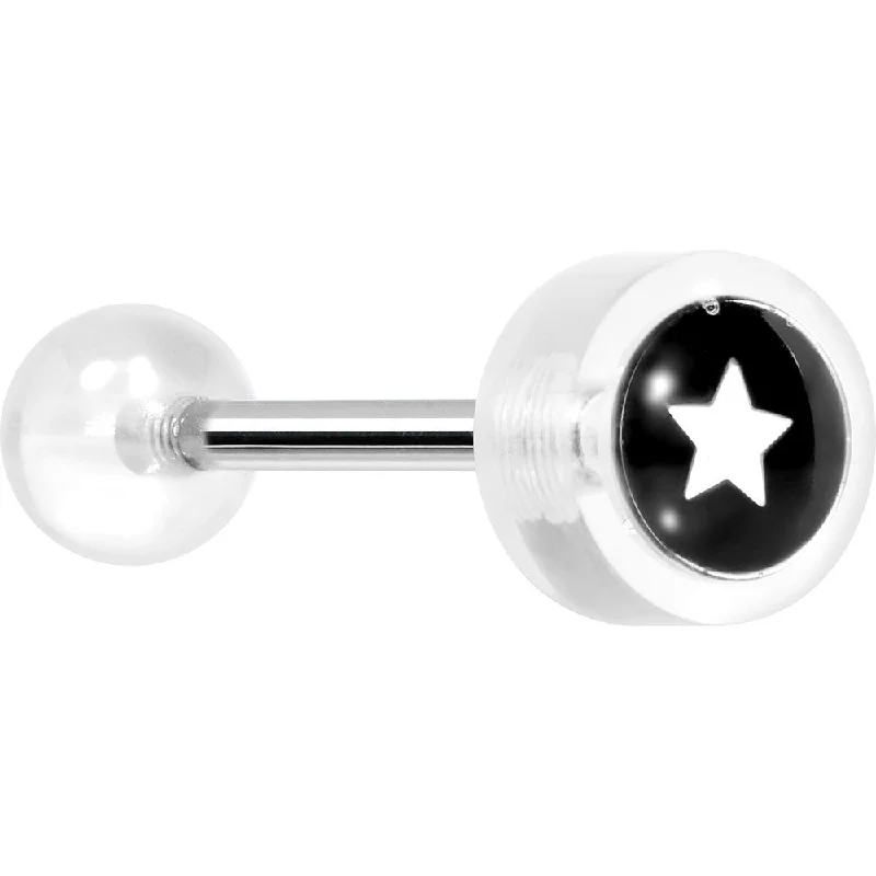 14 Gauge 5/8 Clear Acrylic Black and White Star Tongue Ring