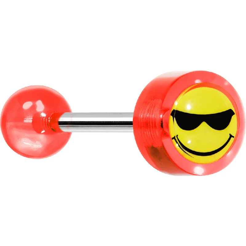 14 Gauge 5/8 Red Acrylic Smiley Sunglasses Tongue Ring