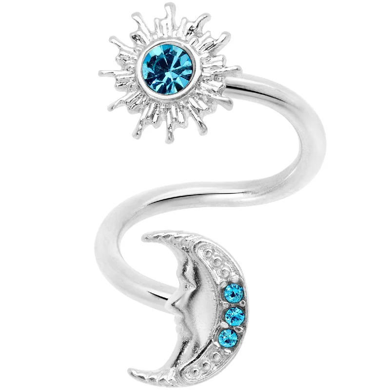 14 Gauge 7/16 Aqua Gem Moon Spiral Twister Belly Ring