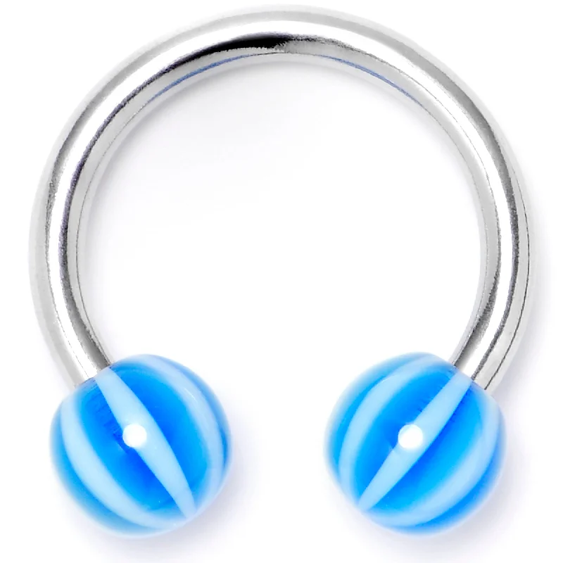 14 Gauge 7/16 Beach Ball Blue Stripe Horseshoe Circular Barbell