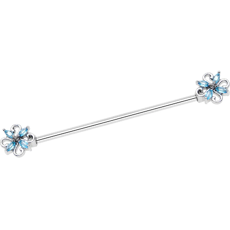 14 Gauge Aqua Gem Windmill Flower Industrial Barbell 38mm