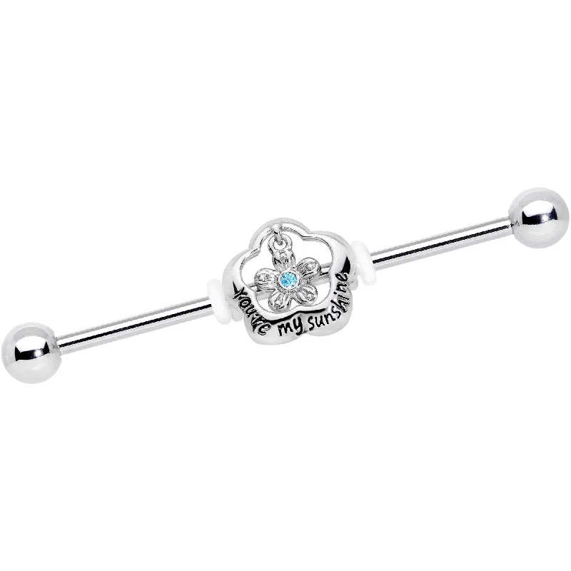 14 Gauge Aqua Gem Youre My Sunshine Flower Industrial Barbell 38mm