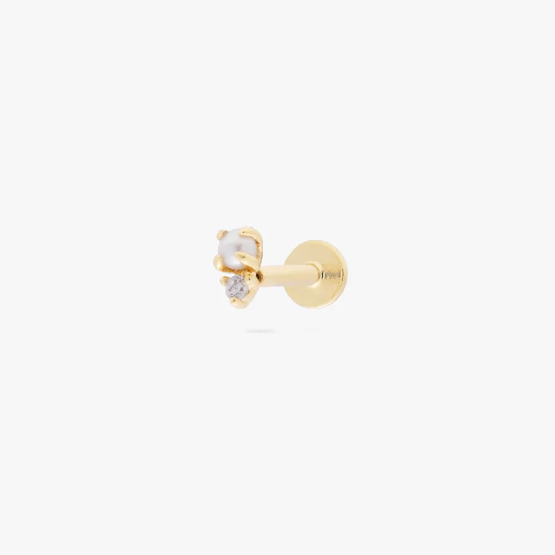 14K Stacked CZ Pearl Flatback Stud