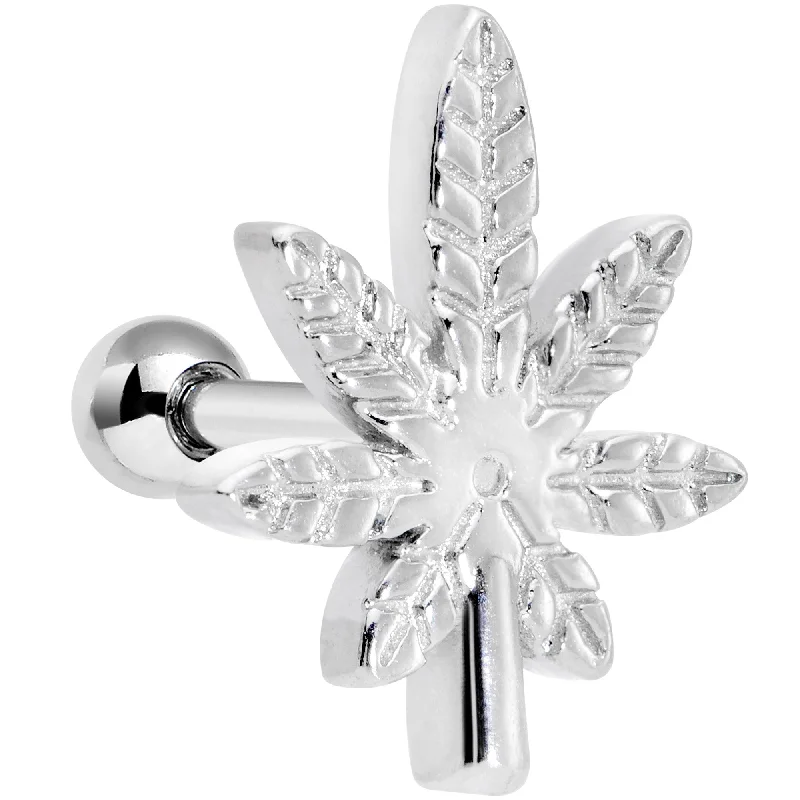 16 Gauge 1/4 Textured Marijuana Pot Leaf Cartilage Tragus Earring