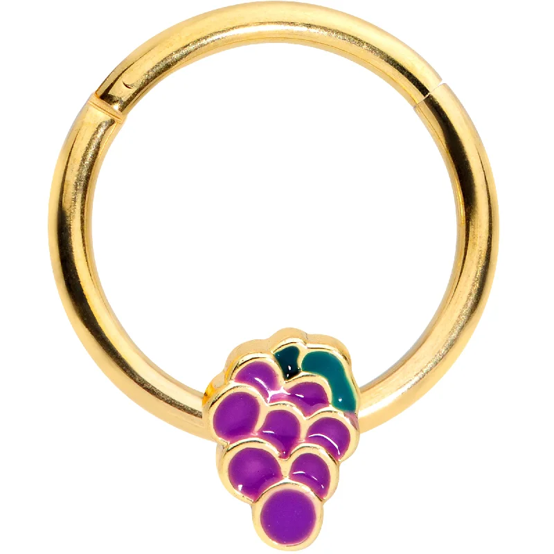 16 Gauge 3/8  Gold Tone Sweet Purple Grapes Hinged Segment Ring