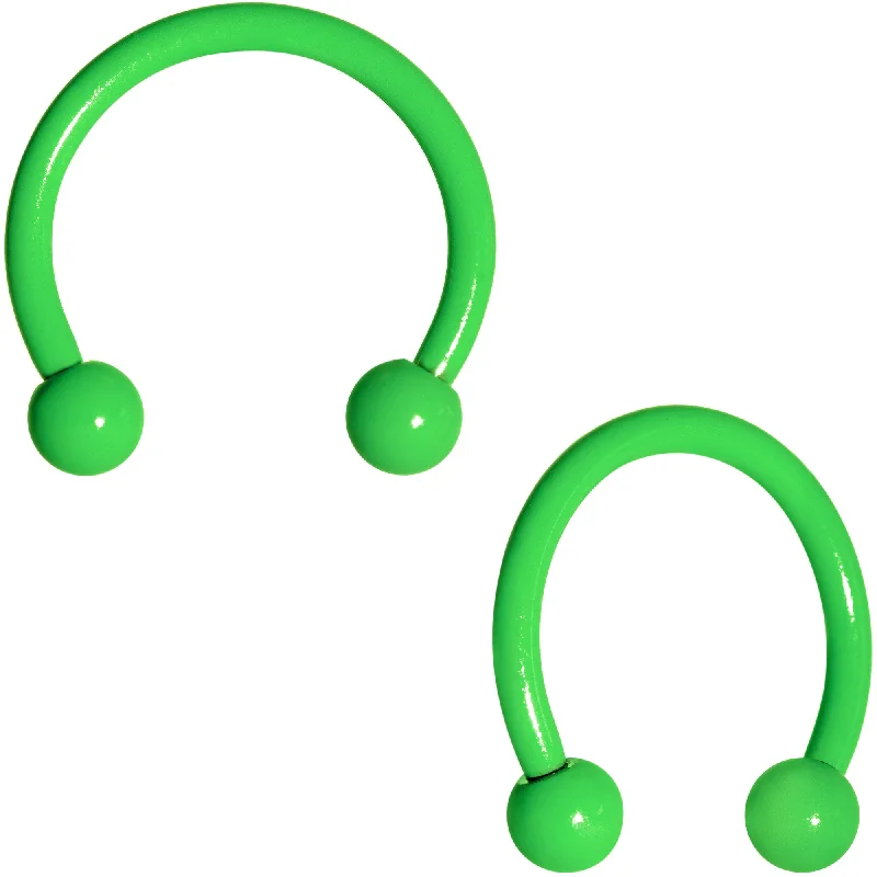 16 Gauge 3/8 Green Glow in the Dark Horseshoe Curved Barbell Set