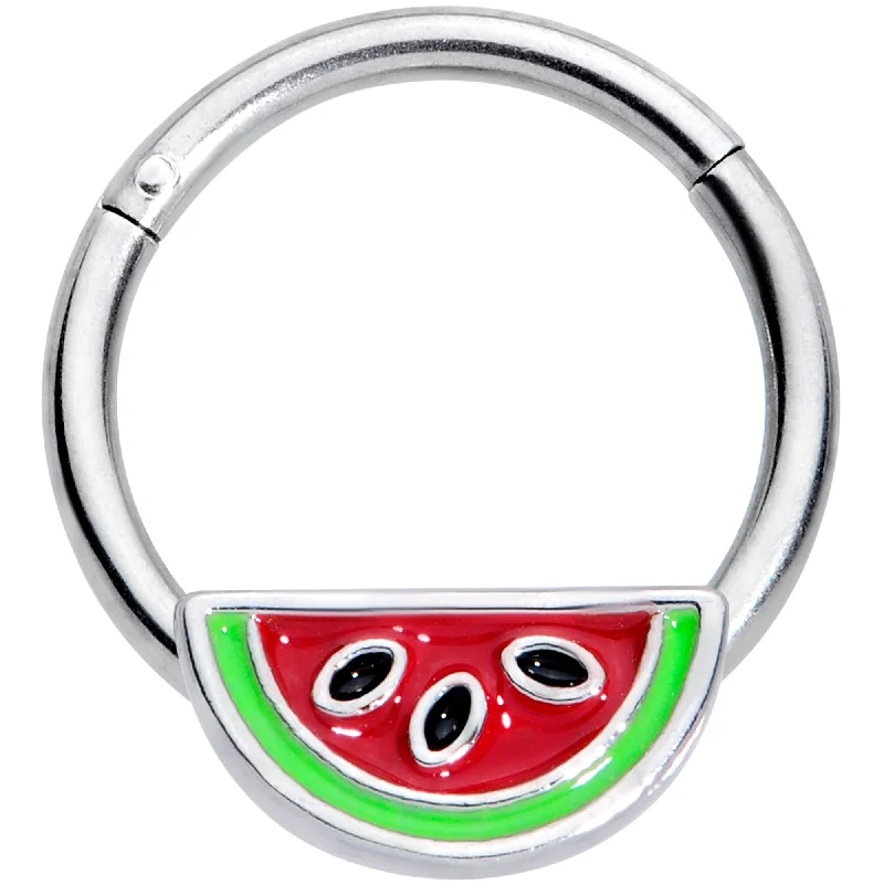 16 Gauge 3/8  Red Green Juicy Watermelon Fruit Hinged Segment Ring