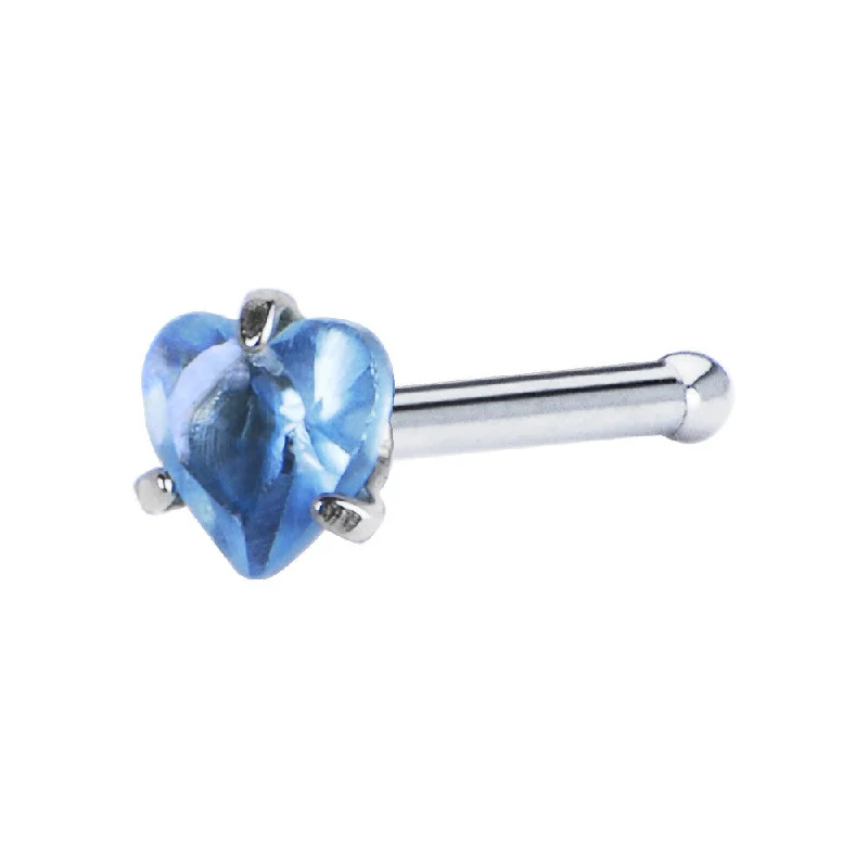 18 Gauge L. Blue Heart Cubic Zirconia Nose Bone