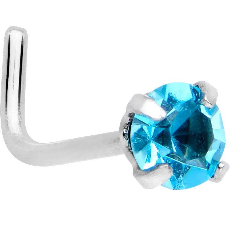 20 Gauge 1/4 Aqua 3mm CZ Gem Steel L-Shape Nose Ring