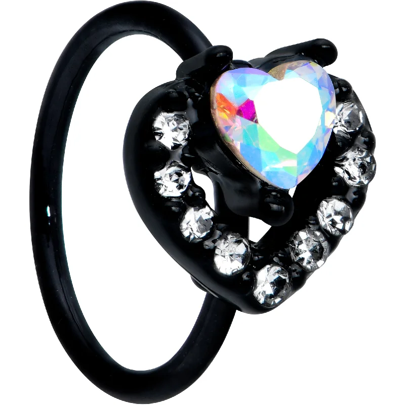 20 Gauge 5/16 Aurora Clear Gem Black Rococo Hearts Nose Hoop