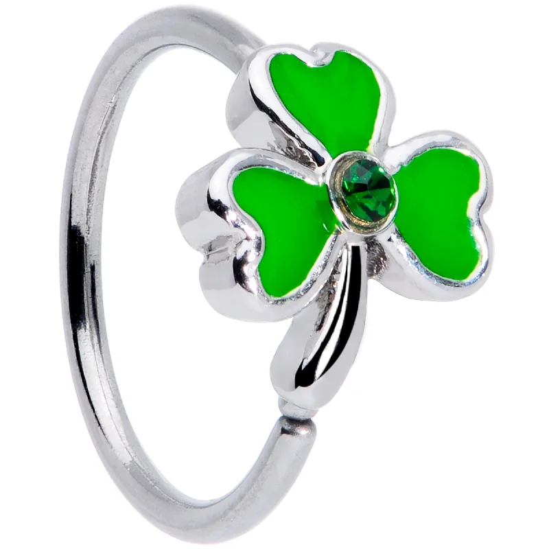 20 Gauge 5/16 Black Gem Green Shamrock St Patricks Day Nose Hoop