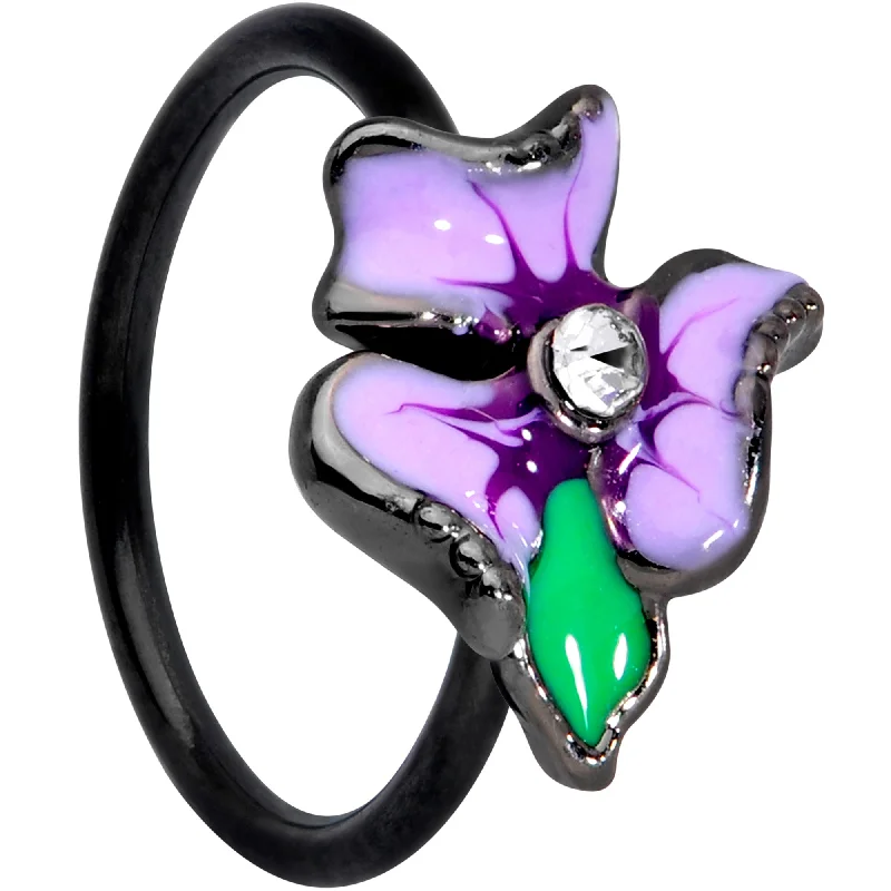 20 Gauge 5/16 Clear Gem Black Purple Iris Flower Nose Hoop