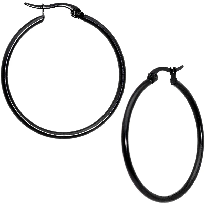 30mm Black Tone PVD Stainless Steel Hoop Earrings