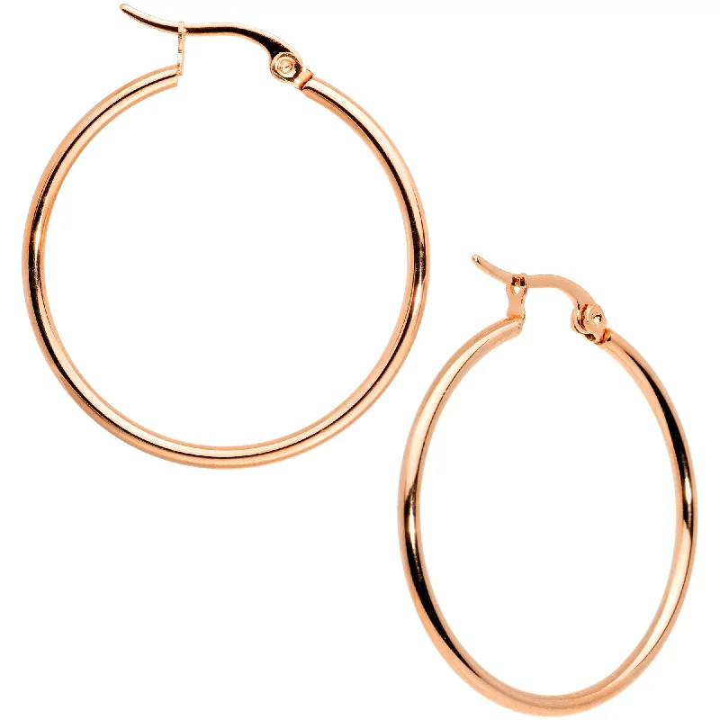 30mm Rose Gold Tone PVD Stainless Steel Hoop Earrings