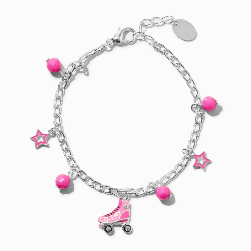 Claire's Pink Rollerskate Silver Charm Bracelet