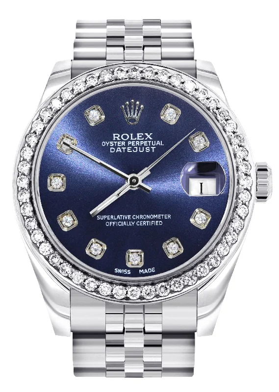 Diamond Rolex Watch | Diamond Bezel | 31MM | Blue Diamond Dial | Jubilee Band