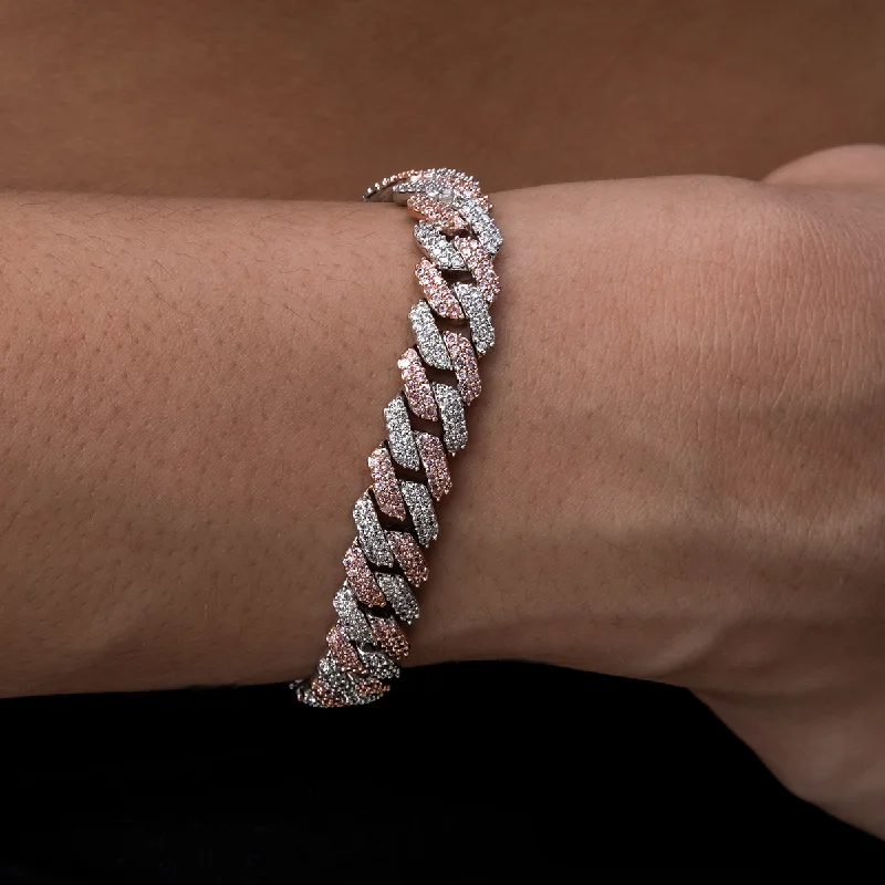 Diamond Prong Cuban Bracelet in Rose/White Gold- 8.5mm