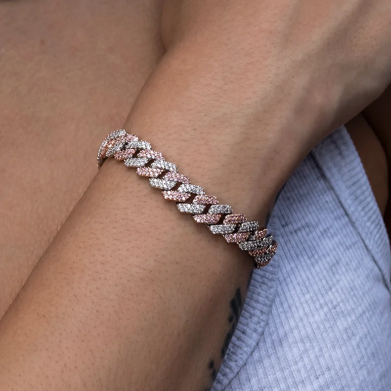 Diamond Prong Cuban Bracelet in Rose/White Gold- 8.5mm