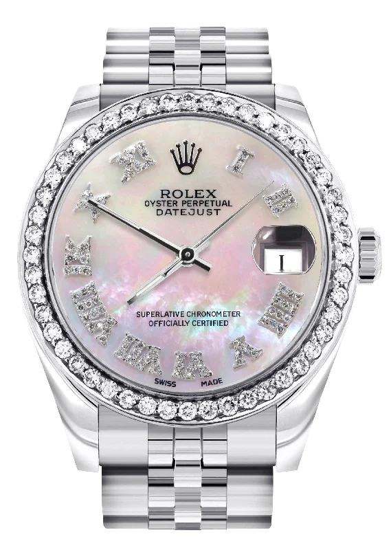 Diamond Rolex Watch | Diamond Bezel | 31MM | Mother of Pearl Roman Numeral Diamond Dial | Jubilee Band