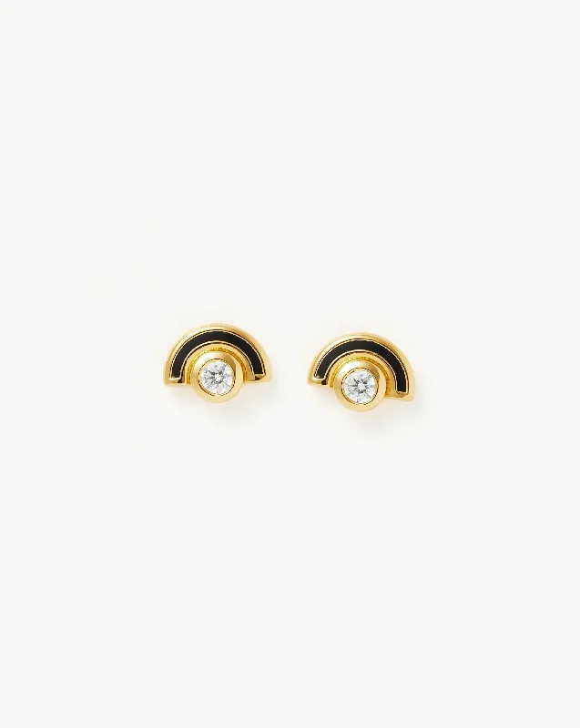 Enamel & Stone Byline Arc Stud Earrings | 18k Gold Vermeil/Cubic Zirconia