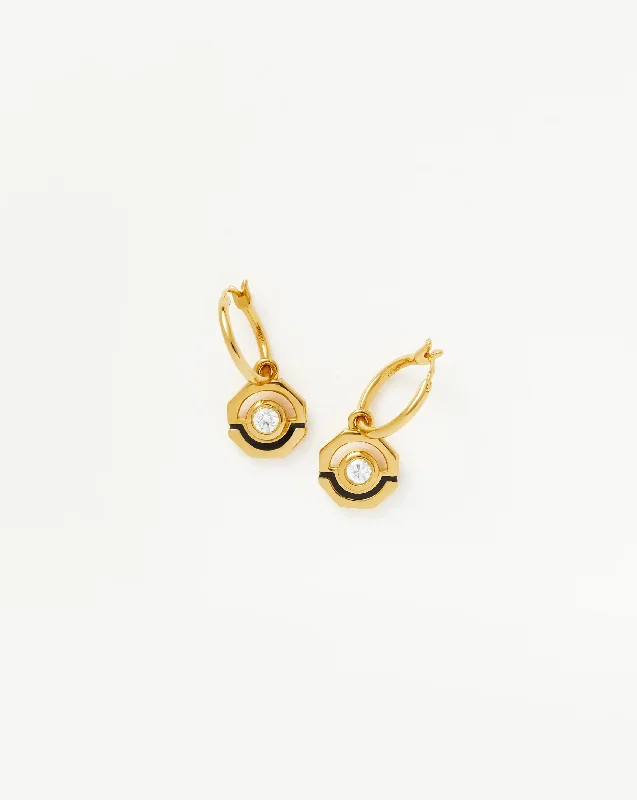 Enamel & Stone Charm Small Hoop Earrings