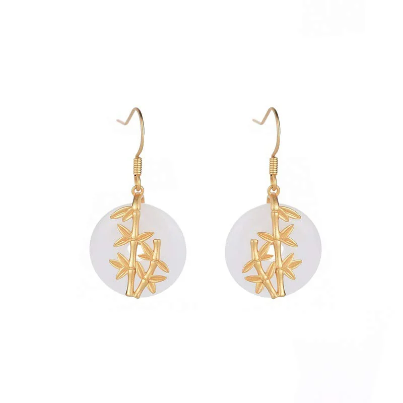 Buddha Stones FengShui White Jade Fortune Earrings