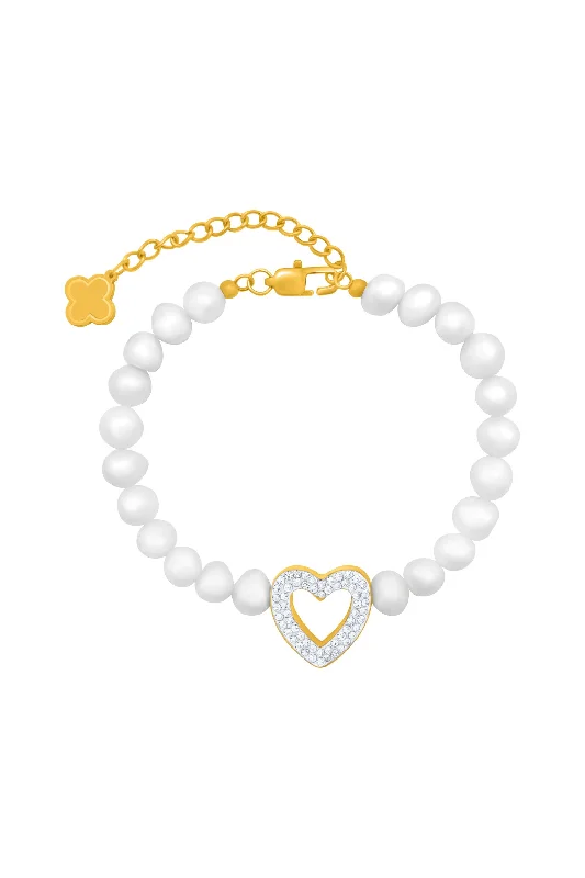 Freshwater Pearl Heart Pavé Bracelet