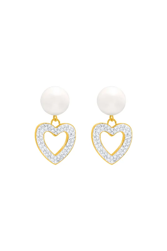 Freshwater Pearl Heart Pavé Drop Stud Earring Set