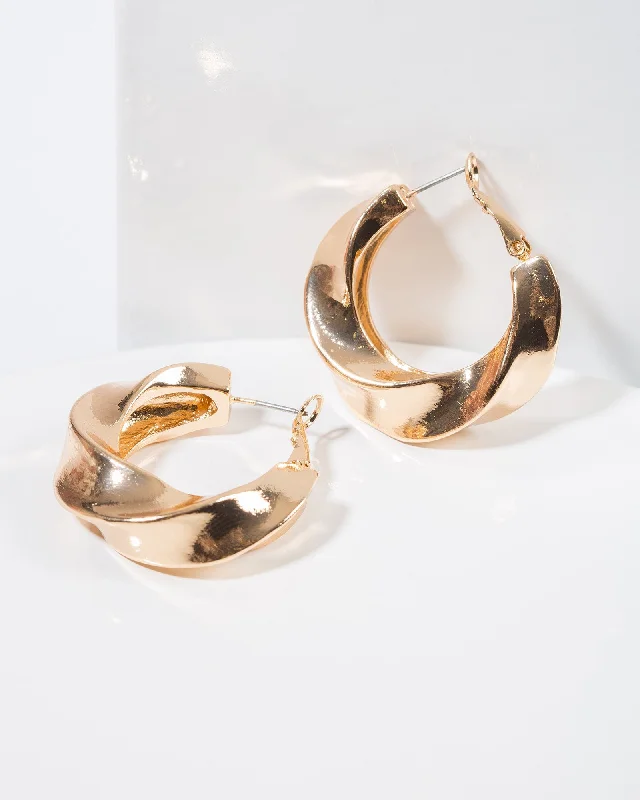 Gold Chunky Twisty Hoop Earrings