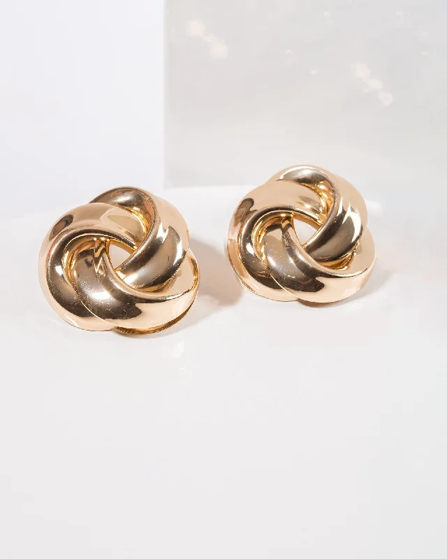 Gold Medium Twist Knot Stud Earrings