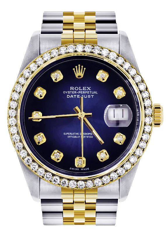 Womens Diamond Gold Rolex Datejust Watch 16233 | 36Mm | Blue Dial | Jubilee Band