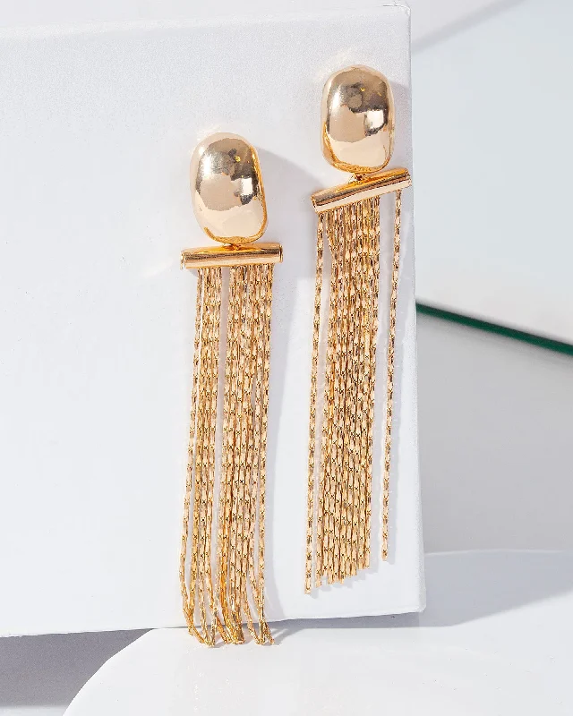 Gold Metal Tassel Drop Earrings