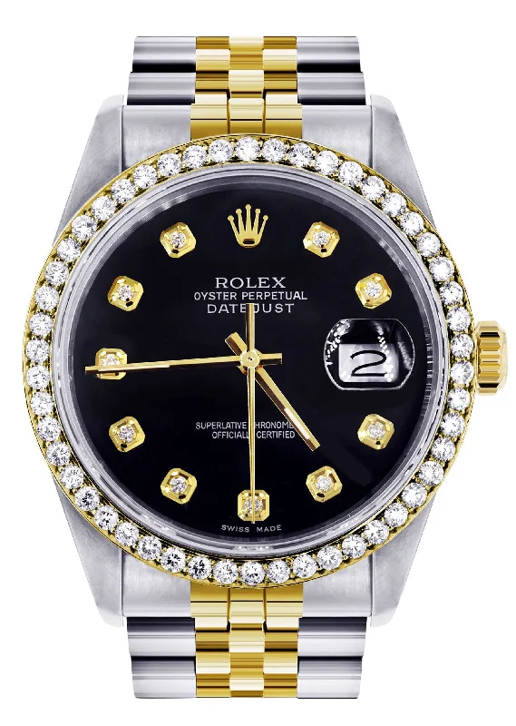 Womens Gold Rolex  Datejust Watch 16233 | 36Mm | Black Dial | Jubilee Band