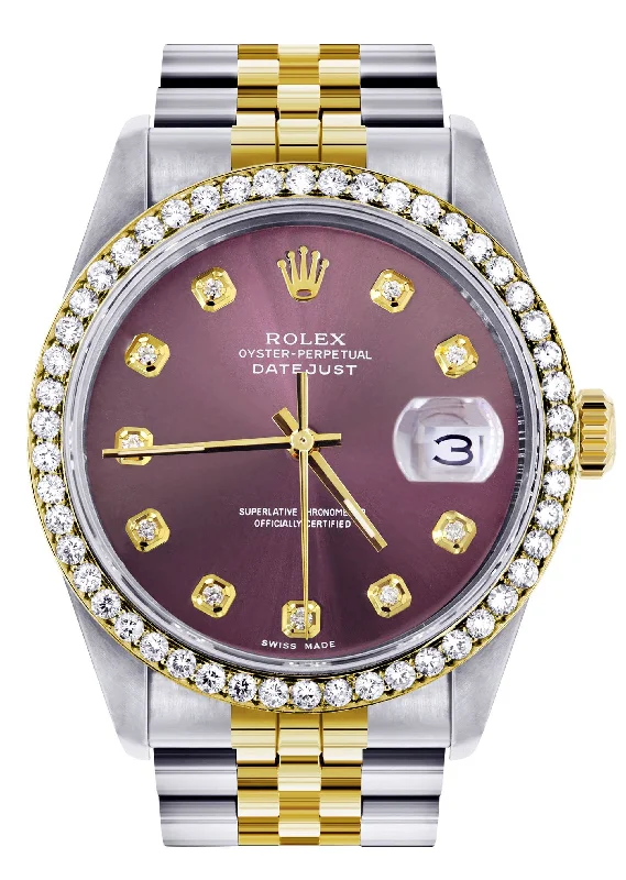 Womens Diamond Rolex Datetjust Watch 16233 | 36Mm | Purple Dial | Jubilee Band