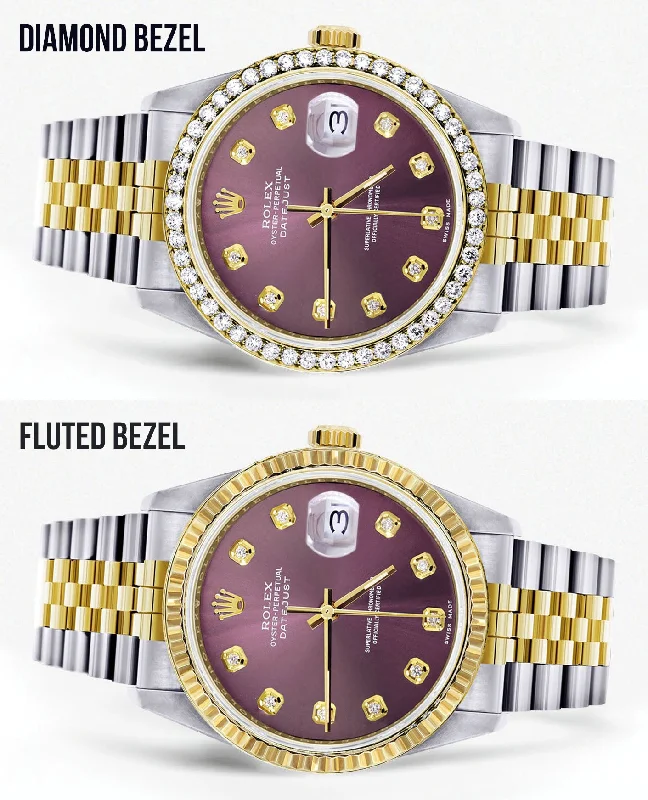 Womens Diamond Rolex Datetjust Watch 16233 | 36Mm | Purple Dial | Jubilee Band