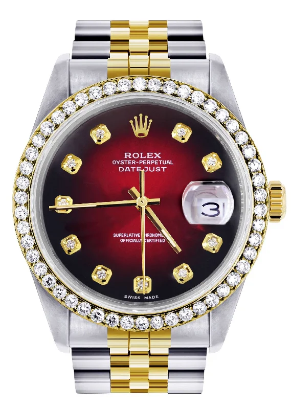 Womens Gold Rolex Datejust Watch 16233 | 36Mm | Red Dial | Jubilee Band