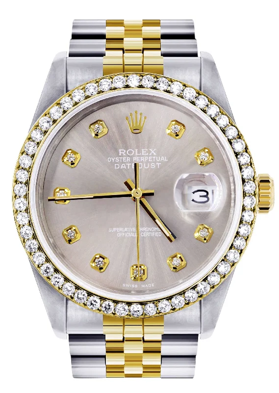 Womens Diamond Rolex Datejust 16233 | 36Mm | Grey Dial | Jubilee Band