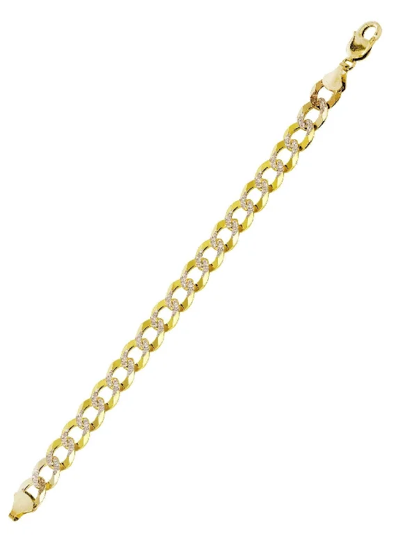 Semi Solid  Womens Diamond Cut Cuban Bracelet 10K/14K Yellow Gold