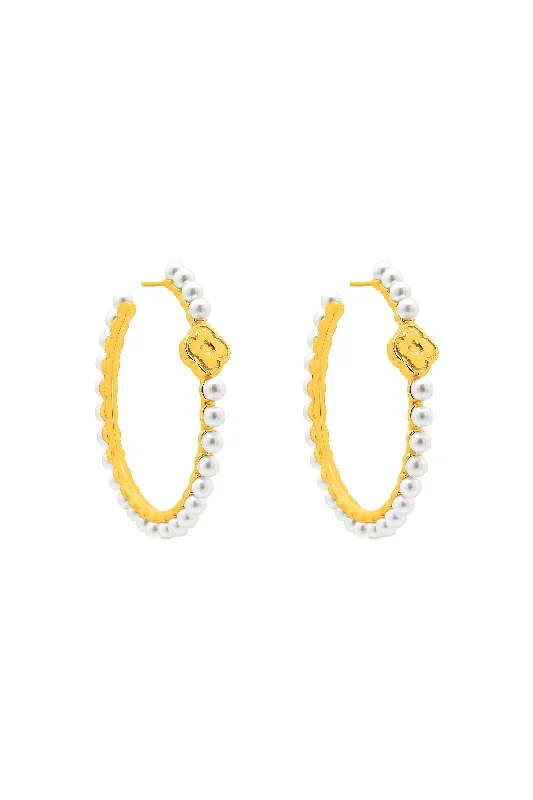 Naomi's Oversized Pearl Carisma Logo Hoop Earring Set