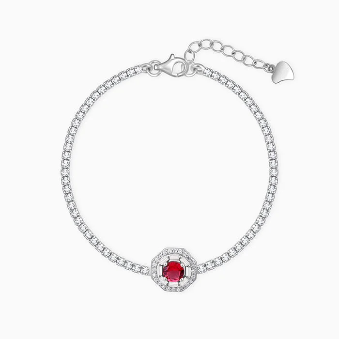 Silver Hexa Red Tennis Bracelet