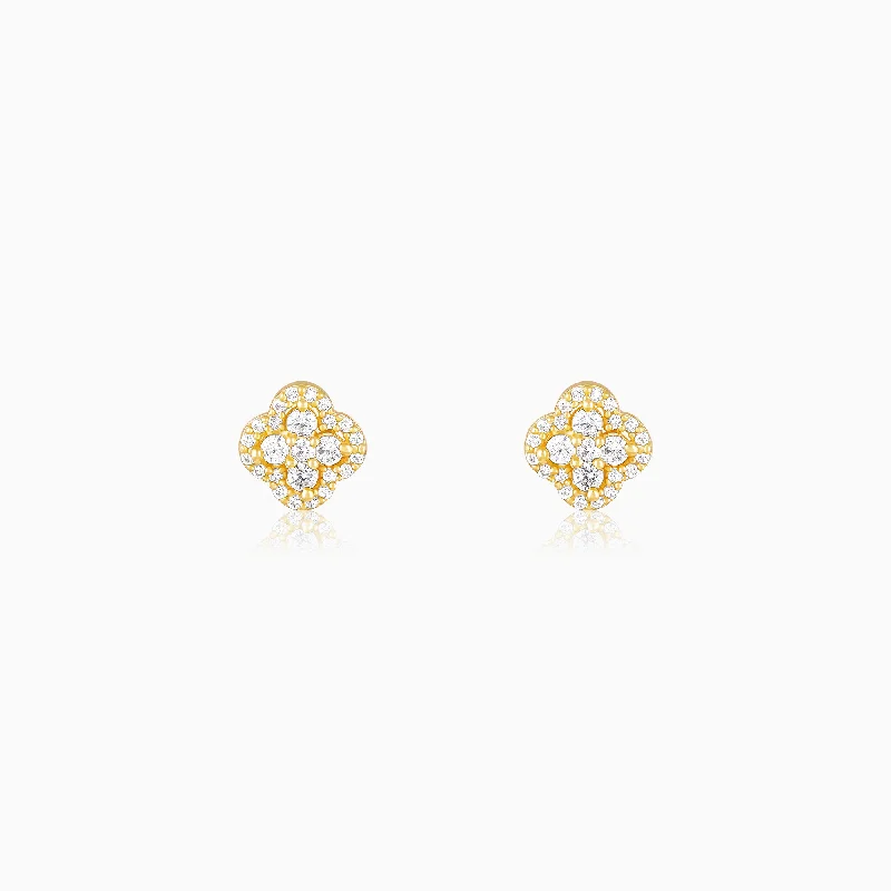 Golden Pansy Flower Earrings