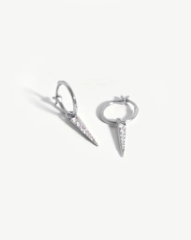 Small Pave Spike Charm Hoop Earrings