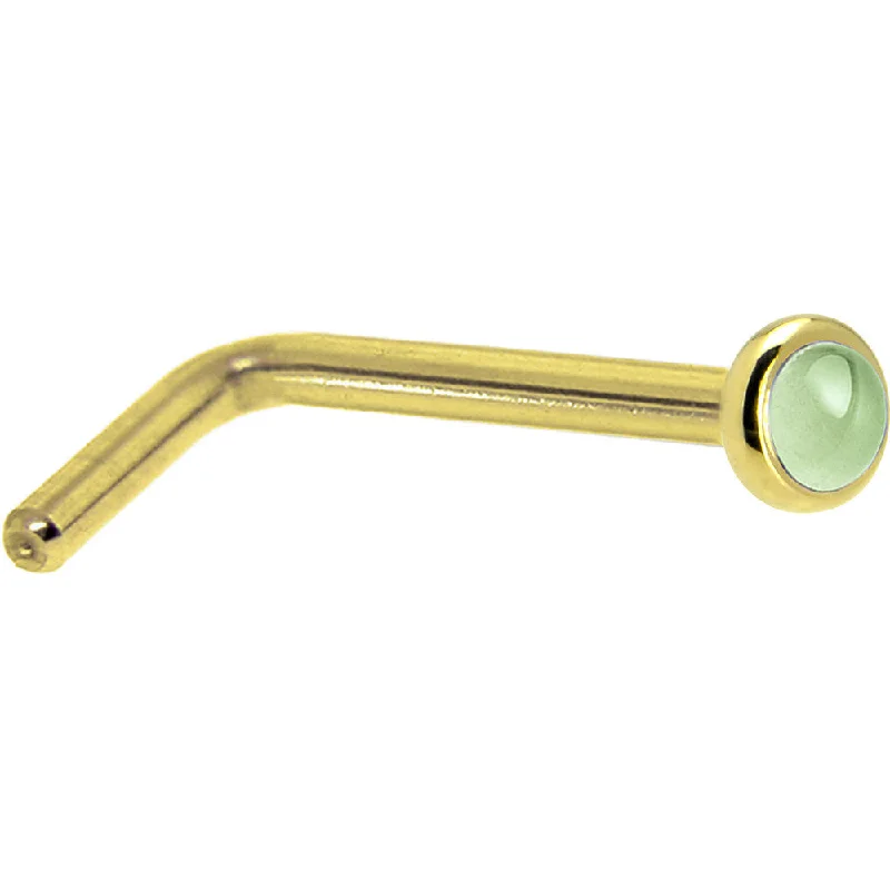 Solid 14KT Yellow Gold (August) 2mm Genuine Peridot Nose Ring