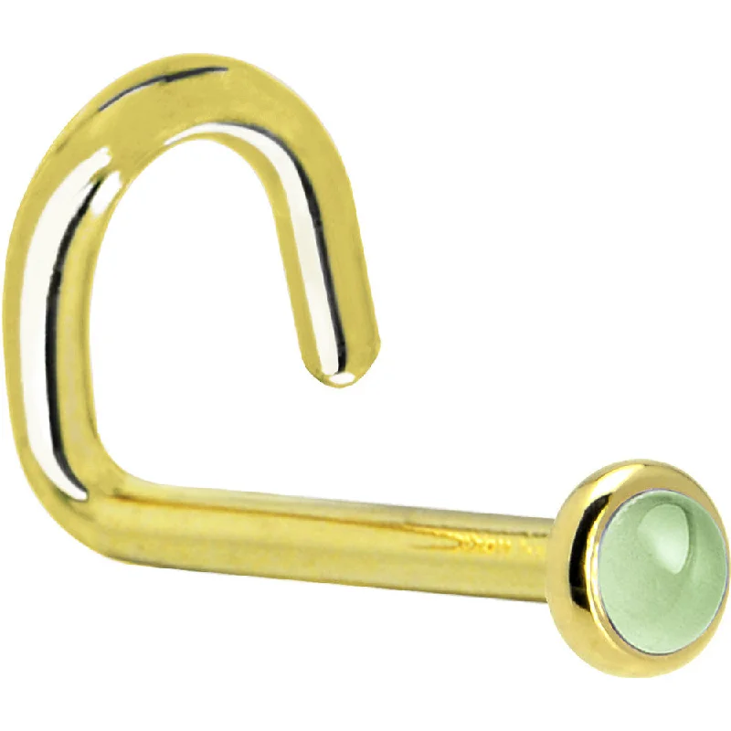 Solid 14KT Yellow Gold (August) 2mm Genuine Peridot Nose Ring