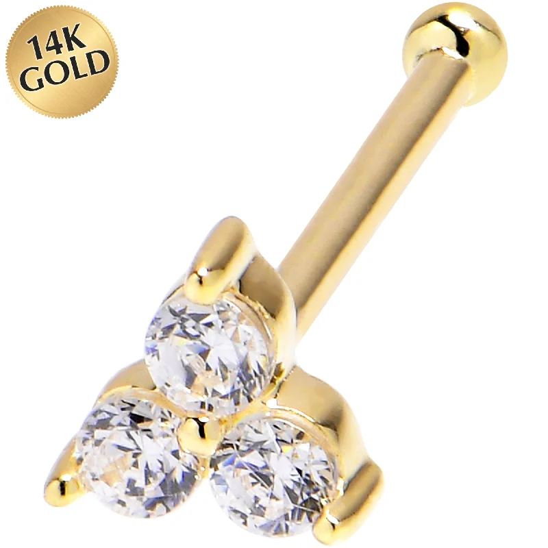 Solid 14KT Yellow Gold Crystalline Gem Flower Nose Bone